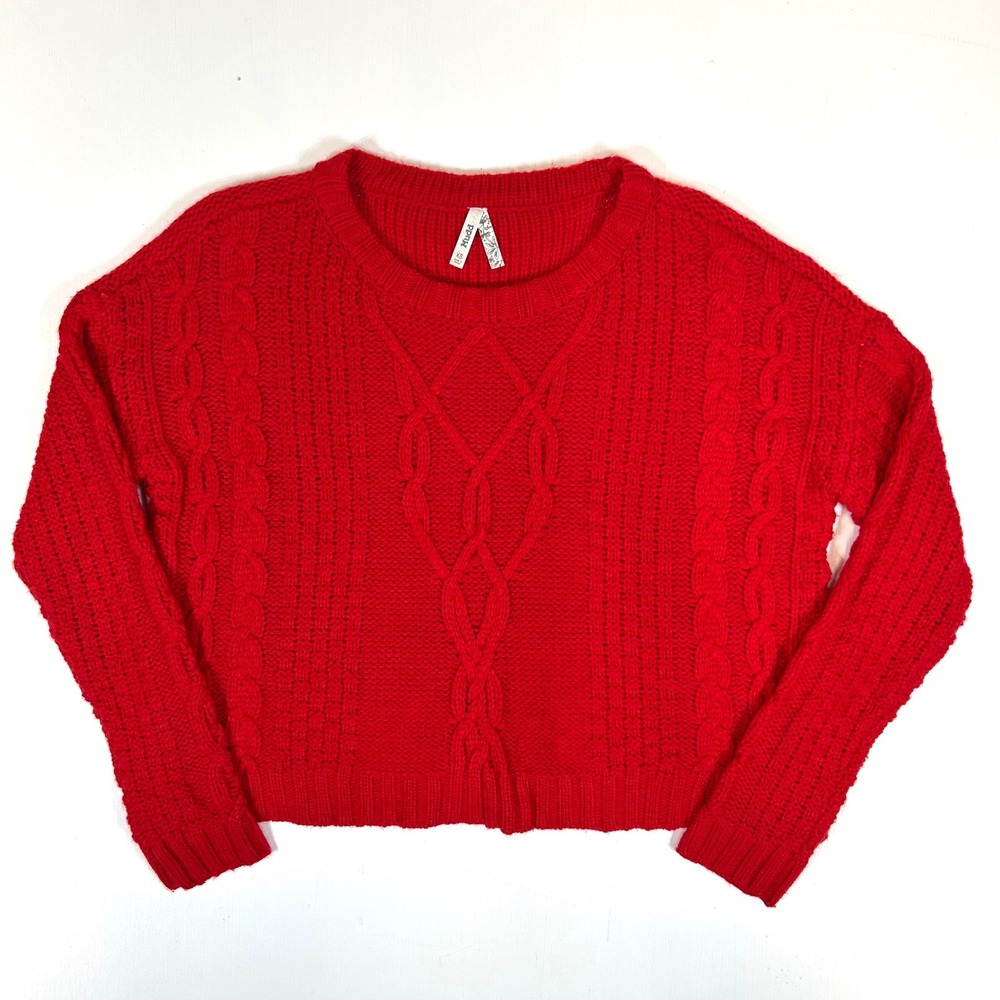 Mudd Womens Red Cable Knit Crewneck Long Sleeve Sweater XS
